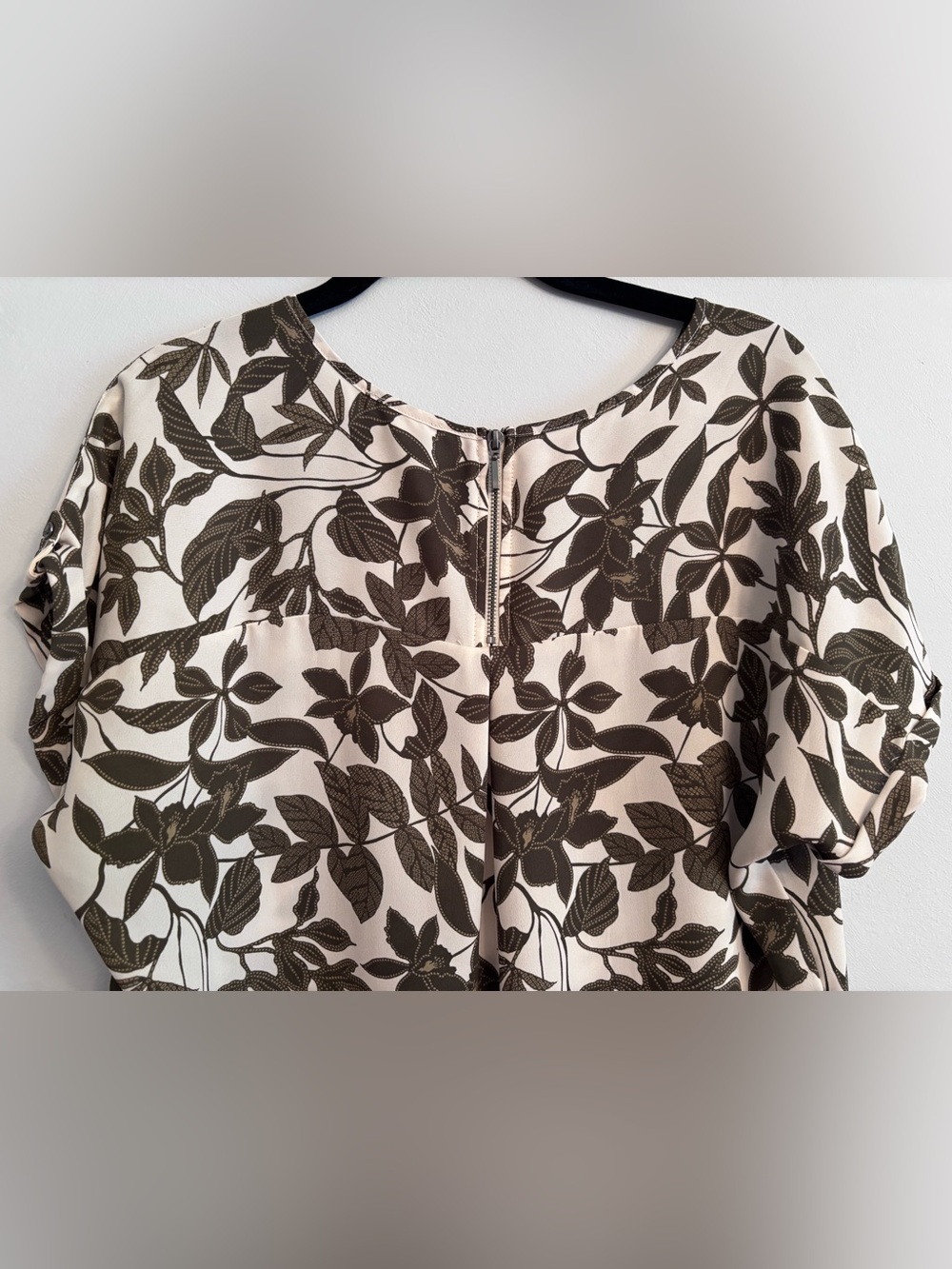 Maurices Cream Blouse with Olive Leaf Print - Picture 6 of 8